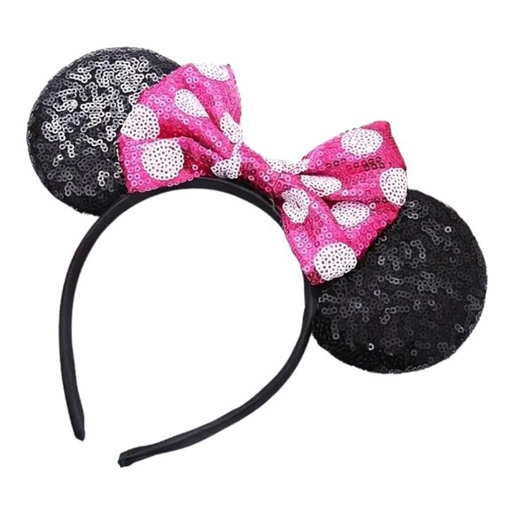 NWT 'Deep Magic' Classic Mouse Ears Headband w/Pink and White Polka Dot Bow - Picture 4 of 7